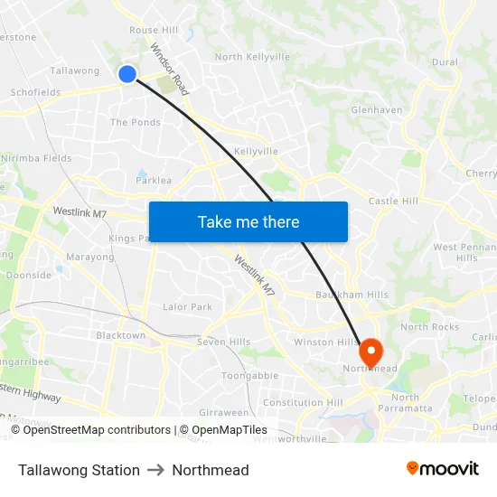Tallawong Station to Northmead map