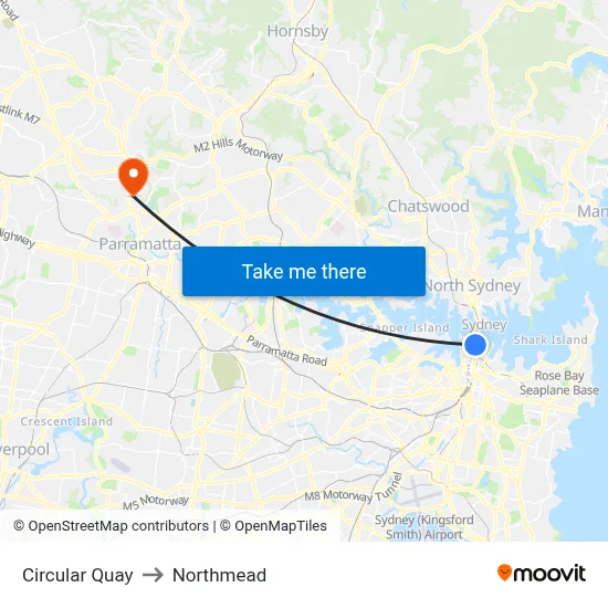 Circular Quay to Northmead map