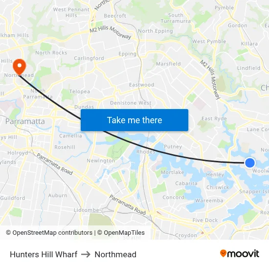 Hunters Hill Wharf to Northmead map