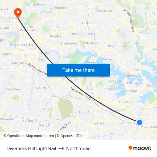 Taverners Hill Light Rail to Northmead map