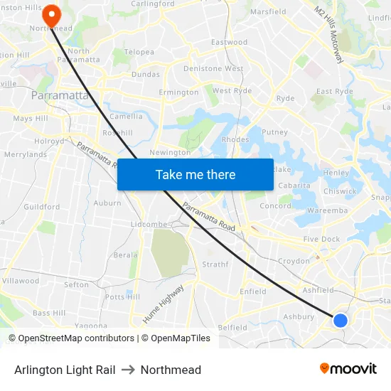 Arlington Light Rail to Northmead map