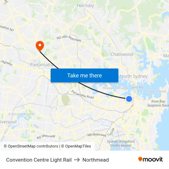Convention Centre Light Rail to Northmead map