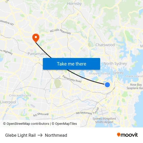 Glebe Light Rail to Northmead map