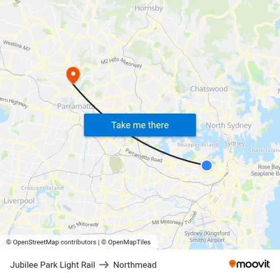 Jubilee Park Light Rail to Northmead map