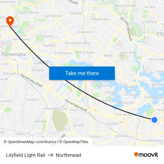 Lilyfield Light Rail to Northmead map
