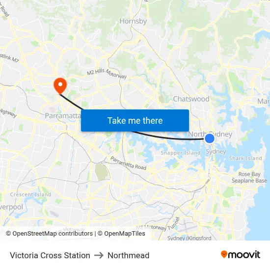 Victoria Cross Station to Northmead map