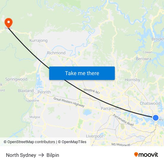 North Sydney to Bilpin map