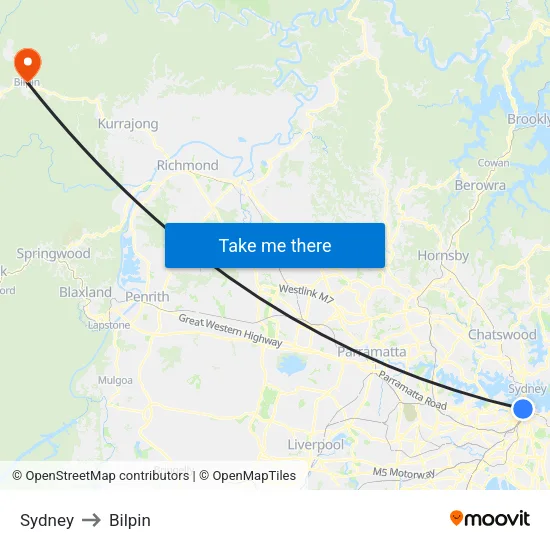 Sydney to Bilpin map