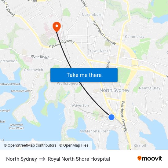 North Sydney to Royal North Shore Hospital map