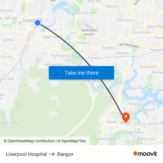 Liverpool Hospital to Bangor map