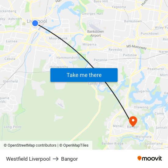 Westfield Liverpool to Bangor map