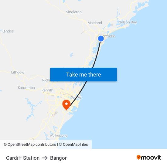 Cardiff Station to Bangor map