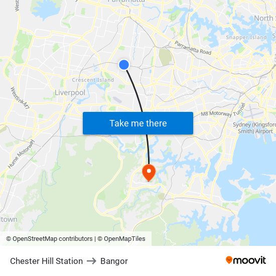 Chester Hill Station to Bangor map