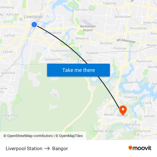 Liverpool Station to Bangor map