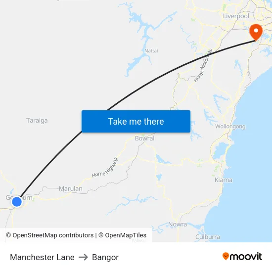 Manchester Lane to Bangor map