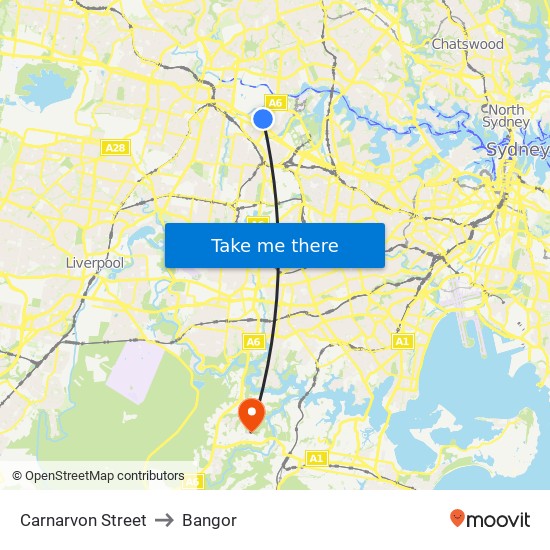 Carnarvon Street to Bangor map