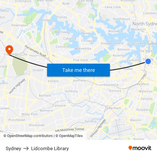 Sydney to Lidcombe Library map