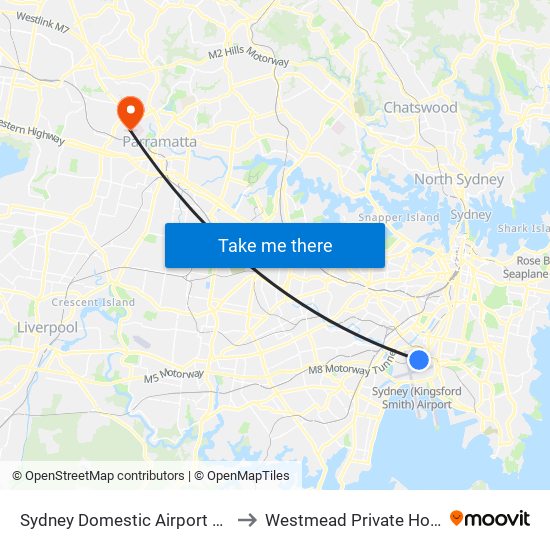 Sydney Domestic Airport Station to Westmead Private Hospital map