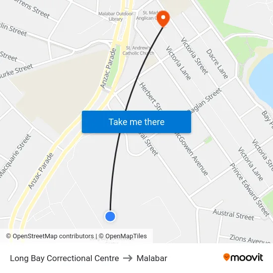Long Bay Correctional Centre to Malabar map