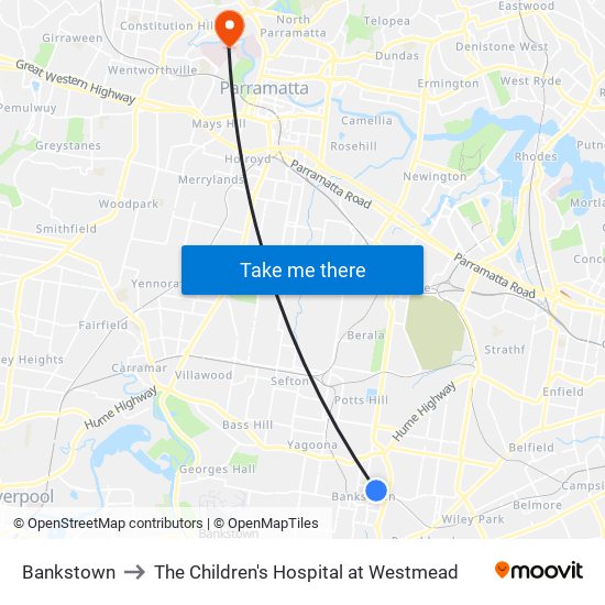 Bankstown to The Children's Hospital at Westmead map