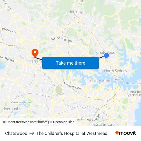Chatswood to The Children's Hospital at Westmead map