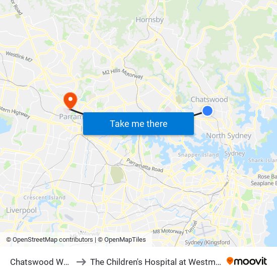 Chatswood West to The Children's Hospital at Westmead map