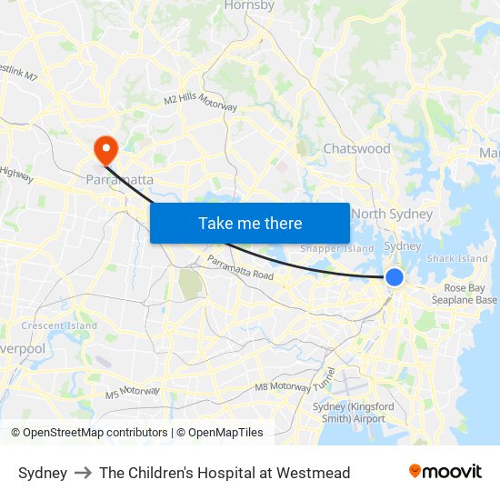 Sydney to The Children's Hospital at Westmead map