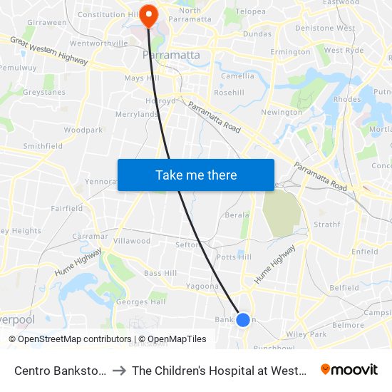 Centro Bankstown to The Children's Hospital at Westmead map