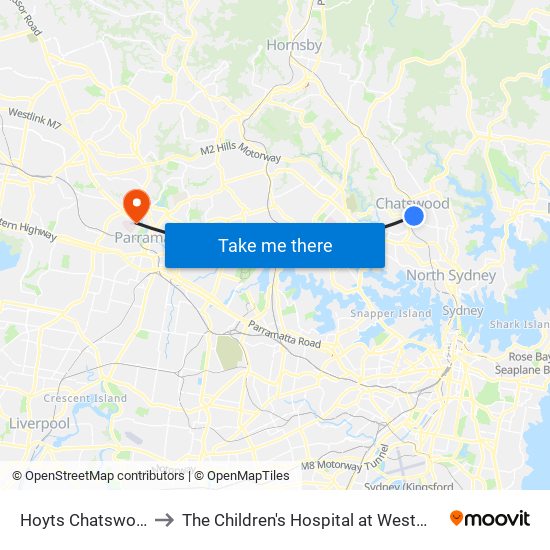 Hoyts Chatswood to The Children's Hospital at Westmead map