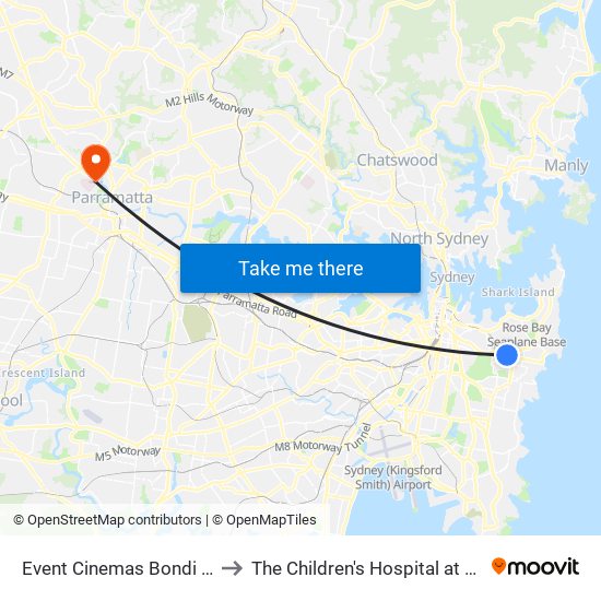 Event Cinemas Bondi Junction to The Children's Hospital at Westmead map