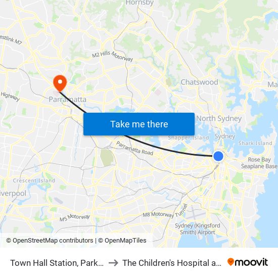 Town Hall Station, Park St, Stand J to The Children's Hospital at Westmead map