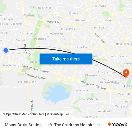 Mount Druitt Station, Stand H to The Children's Hospital at Westmead map