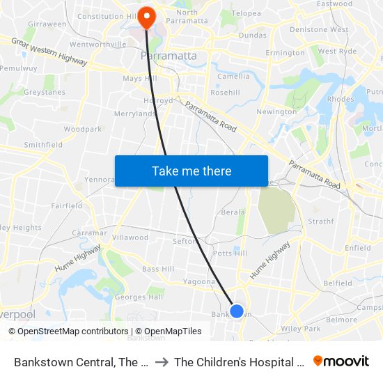 Bankstown Central, The Mall, Stand C to The Children's Hospital at Westmead map