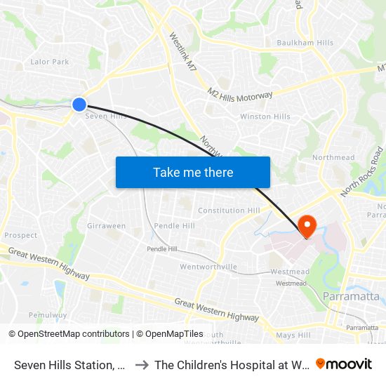 Seven Hills Station, Stand A to The Children's Hospital at Westmead map