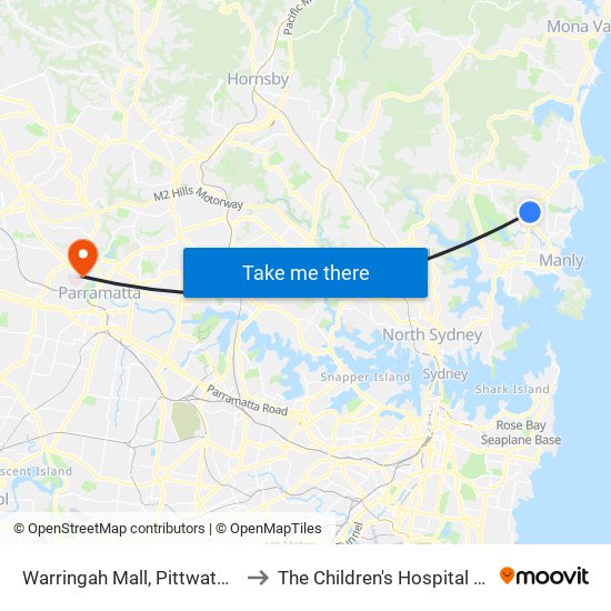Warringah Mall, Pittwater Rd, Stand B to The Children's Hospital at Westmead map