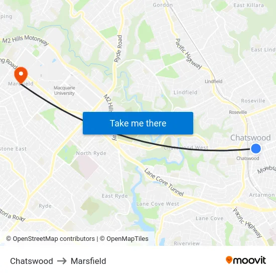 Chatswood to Marsfield map