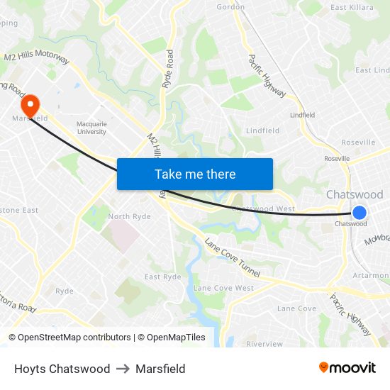 Hoyts Chatswood to Marsfield map