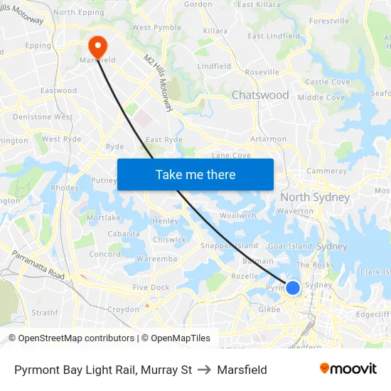 Pyrmont Bay Light Rail, Murray St to Marsfield map