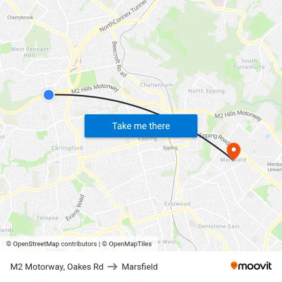 M2 Motorway, Oakes Rd to Marsfield map
