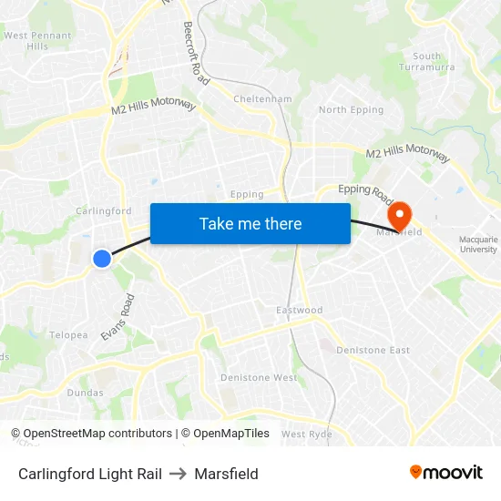 Carlingford Light Rail to Marsfield map