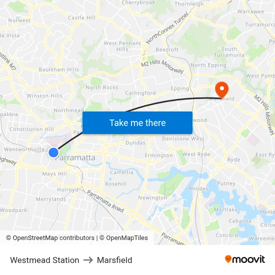 Westmead Station to Marsfield map