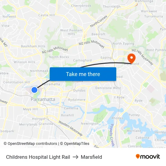 Childrens Hospital Light Rail to Marsfield map