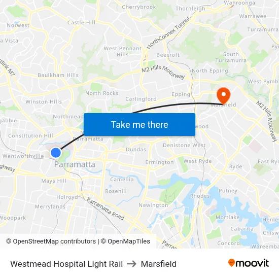Westmead Hospital Light Rail to Marsfield map