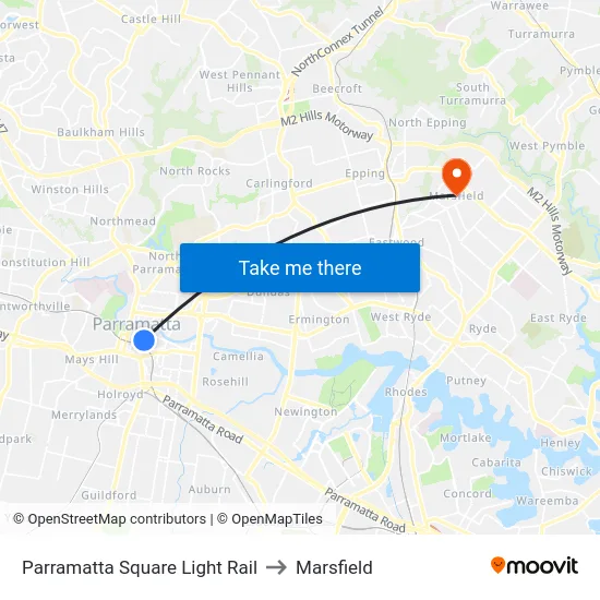 Parramatta Square Light Rail to Marsfield map