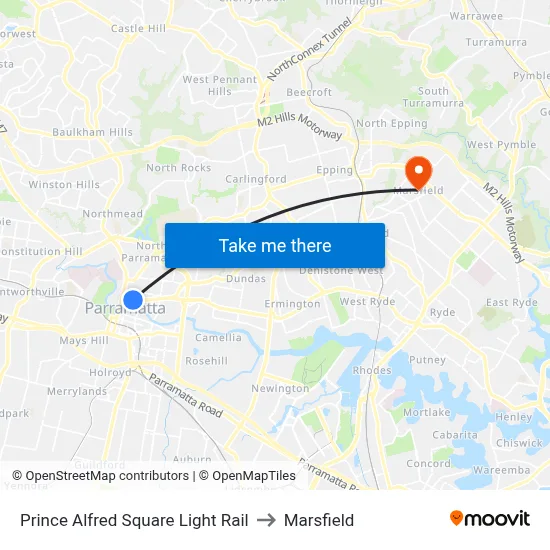 Prince Alfred Square Light Rail to Marsfield map