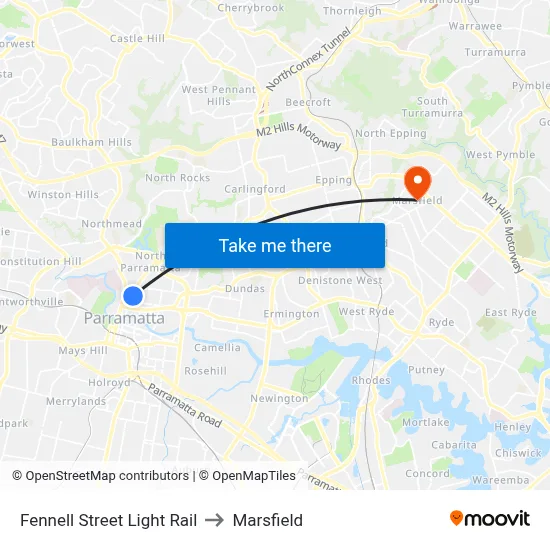 Fennell Street Light Rail to Marsfield map