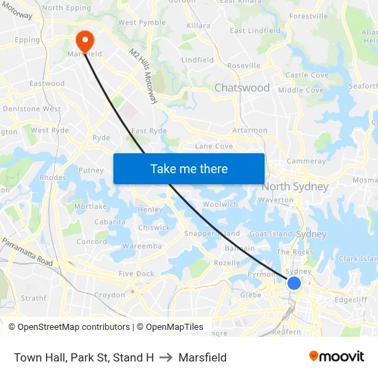 Town Hall, Park St, Stand H to Marsfield map
