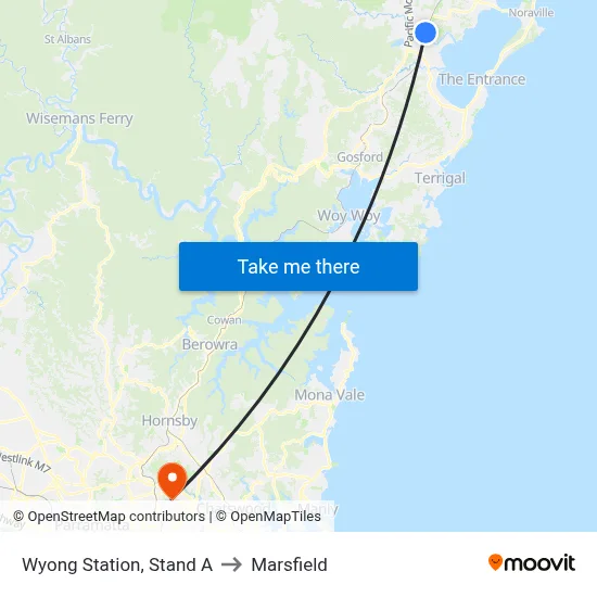 Wyong Station, Stand A to Marsfield map