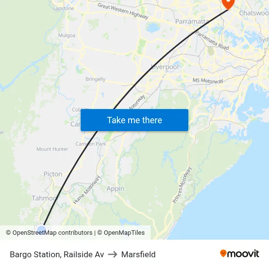 Bargo Station, Railside Av to Marsfield map
