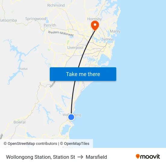 Wollongong Station, Station St to Marsfield map